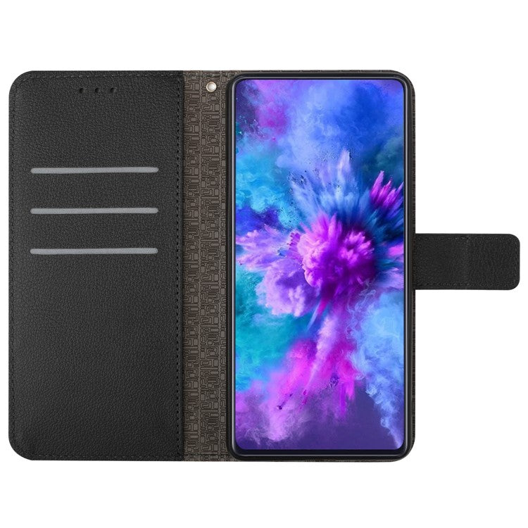 For Oppo Reno13 5G (Global) Wallet Phone Case Imprint PU Leather Flip Folio Cover - Black