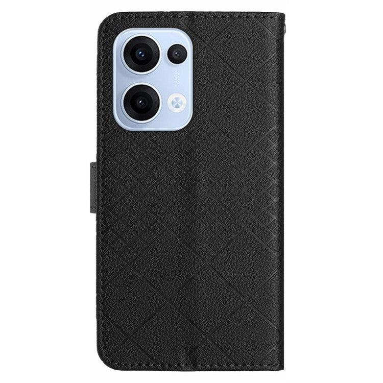 For Oppo Reno13 5G (Global) Wallet Phone Case Imprint PU Leather Flip Folio Cover - Black