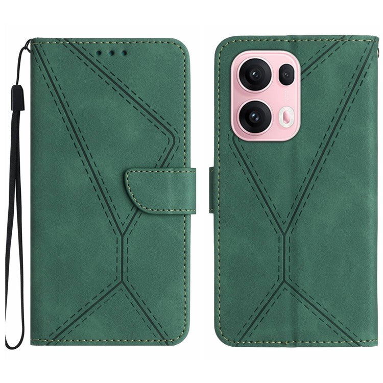 For Oppo Reno13 Pro 5G Case Skin Touch Lines Imprinted PU Leather Flip Phone Cover - Green
