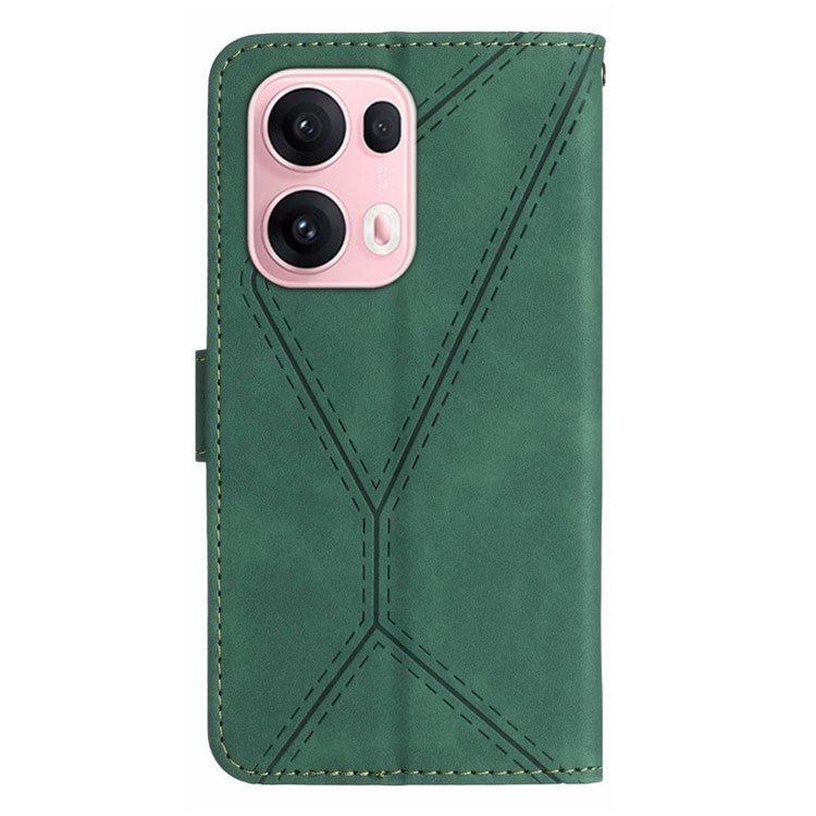 For Oppo Reno13 Pro 5G Case Skin Touch Lines Imprinted PU Leather Flip Phone Cover - Green