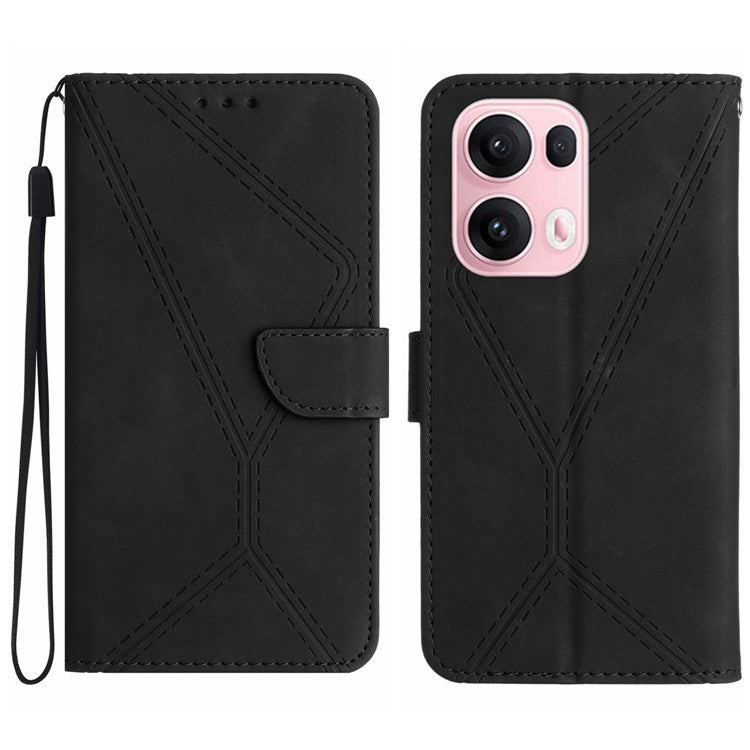 For Oppo Reno13 Pro 5G Case Skin Touch Lines Imprinted PU Leather Flip Phone Cover - Black