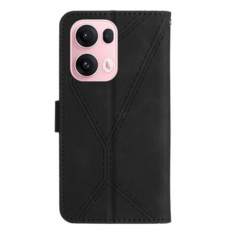 For Oppo Reno13 Pro 5G Case Skin Touch Lines Imprinted PU Leather Flip Phone Cover - Black