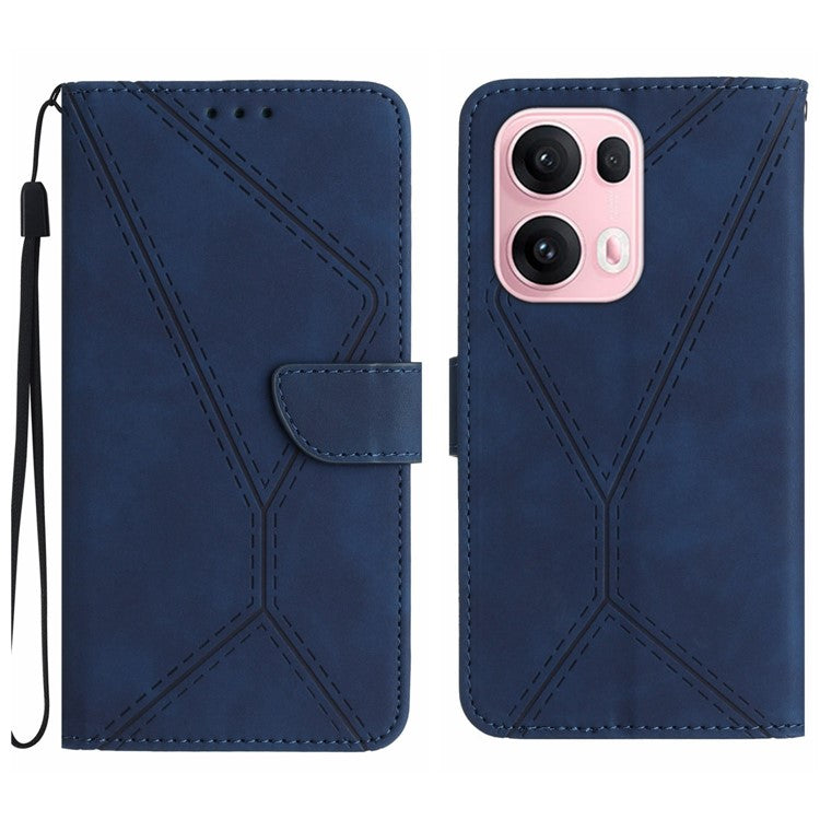 For Oppo Reno13 Pro 5G Case Skin Touch Lines Imprinted PU Leather Flip Phone Cover - Blue