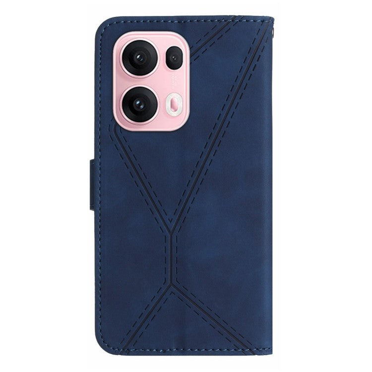 For Oppo Reno13 Pro 5G Case Skin Touch Lines Imprinted PU Leather Flip Phone Cover - Blue