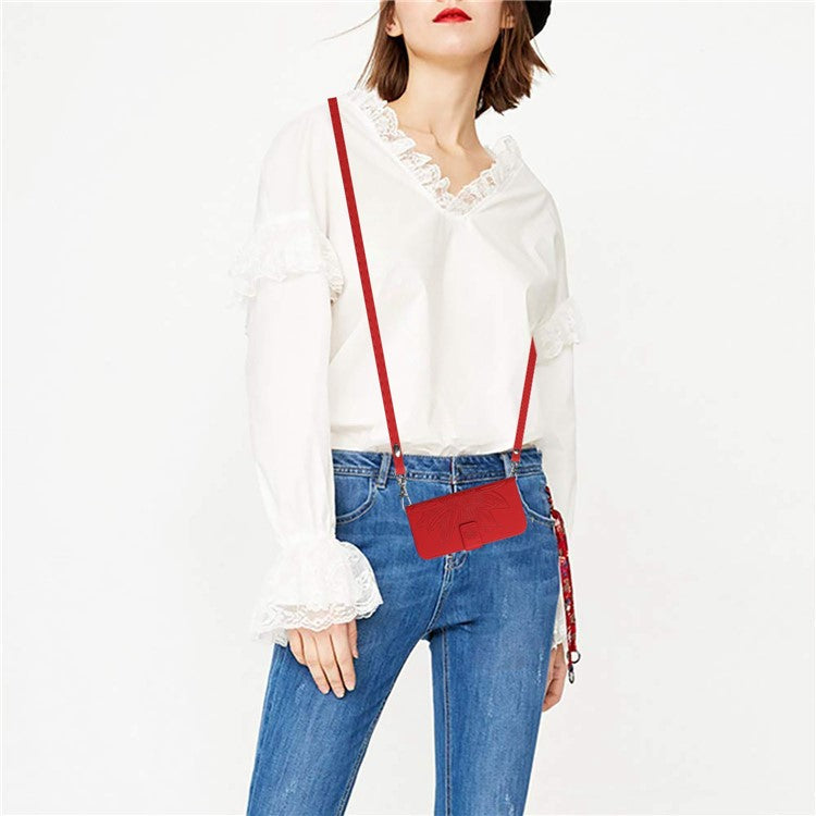 For Oppo Reno13 Pro 5G Case Sunflower Imprint PU Leather Phone Cover with Long Strap - Red