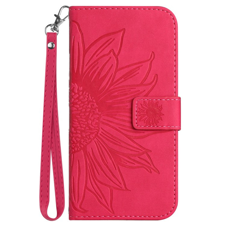 For Oppo Reno13 Pro 5G Case Sunflower Imprint Leather Wallet Phone Cover with Wrist Strap - Rose