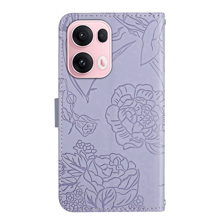 For Oppo Reno13 Pro 5G Case Butterfly Flower Imprinted Leather Phone Cover with Strap - Purple