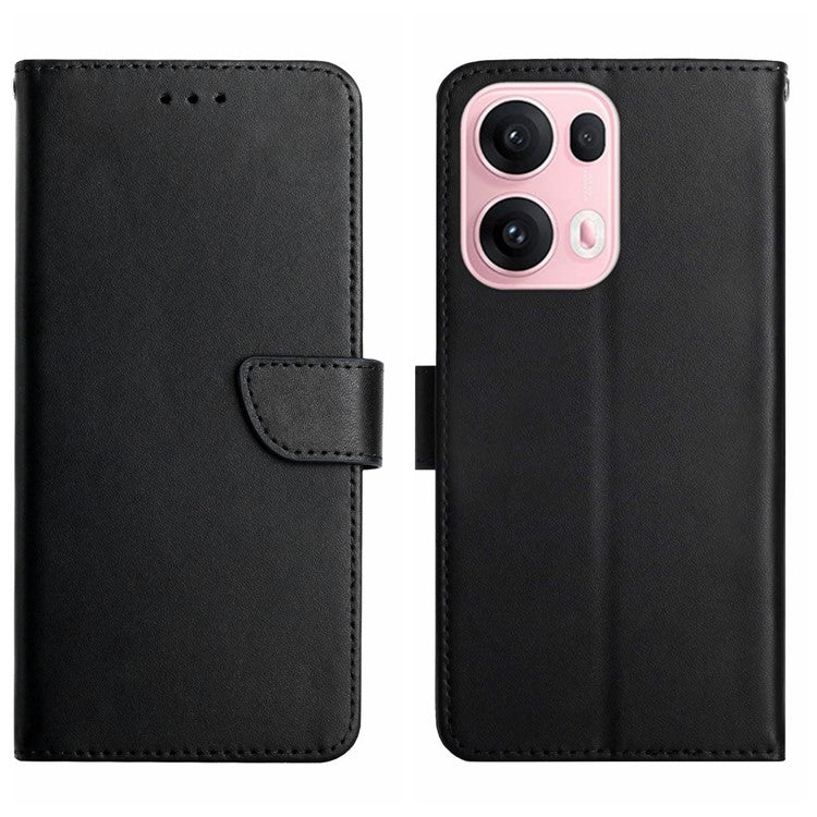 For Oppo Reno13 Pro 5G Case Genuine Cow Leather Phone Cover Nappa Texture - Black