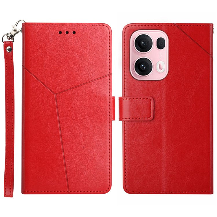 For Oppo Reno13 Pro 5G Case with Wrist Strap Y Shaped Lines Imprint Leather Phone Cover - Brown