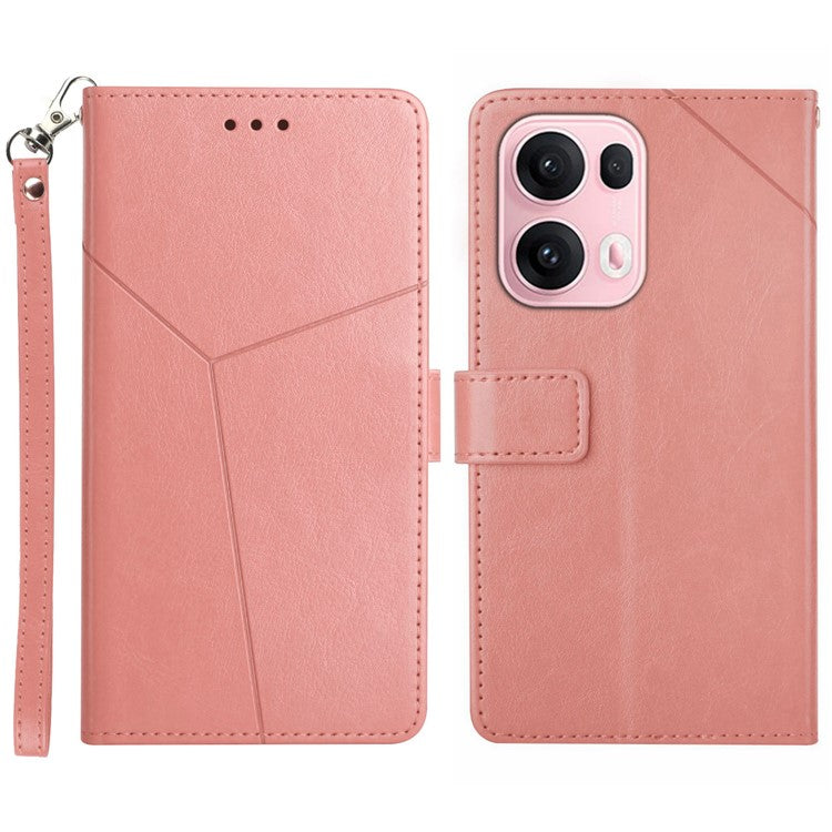 For Oppo Reno13 Pro 5G Case with Wrist Strap Y Shaped Lines Imprint Leather Phone Cover - Blue