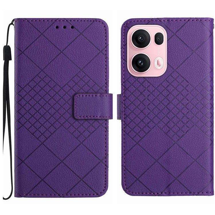 For Oppo Reno13 Pro 5G Wallet Phone Case Imprint PU Leather Flip Folio Cover - Dark Purple