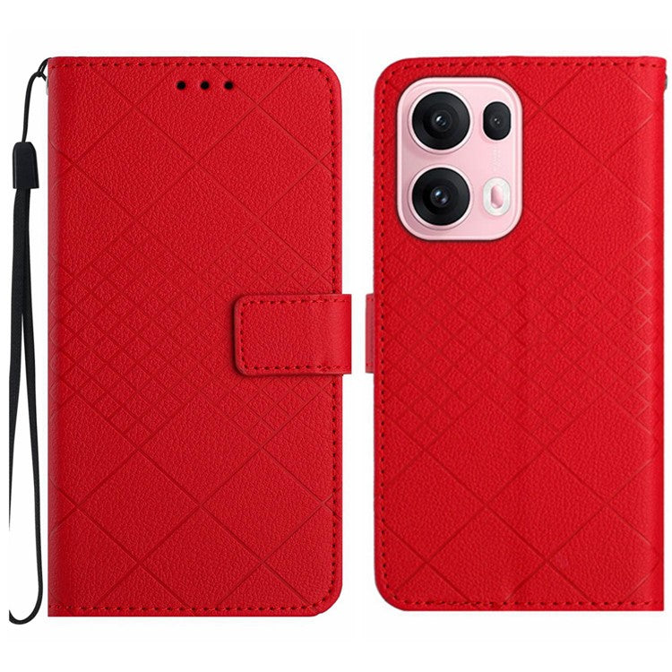 For Oppo Reno13 Pro 5G Wallet Phone Case Imprint PU Leather Flip Folio Cover - Red