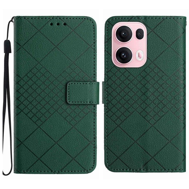 For Oppo Reno13 Pro 5G Wallet Phone Case Imprint PU Leather Flip Folio Cover - Green