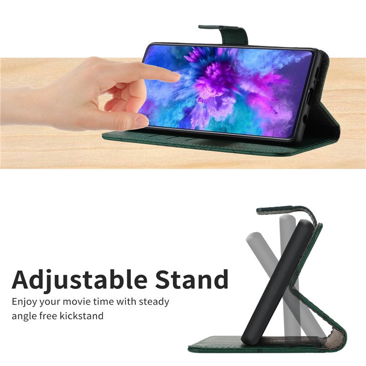 For Oppo Reno13 Pro 5G Wallet Phone Case Imprint PU Leather Flip Folio Cover - Green