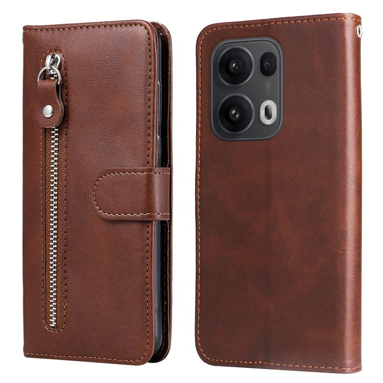 For Oppo Reno13 Pro 5G Case Zipper Wallet Calf Texture PU Leather Phone Cover - Brown
