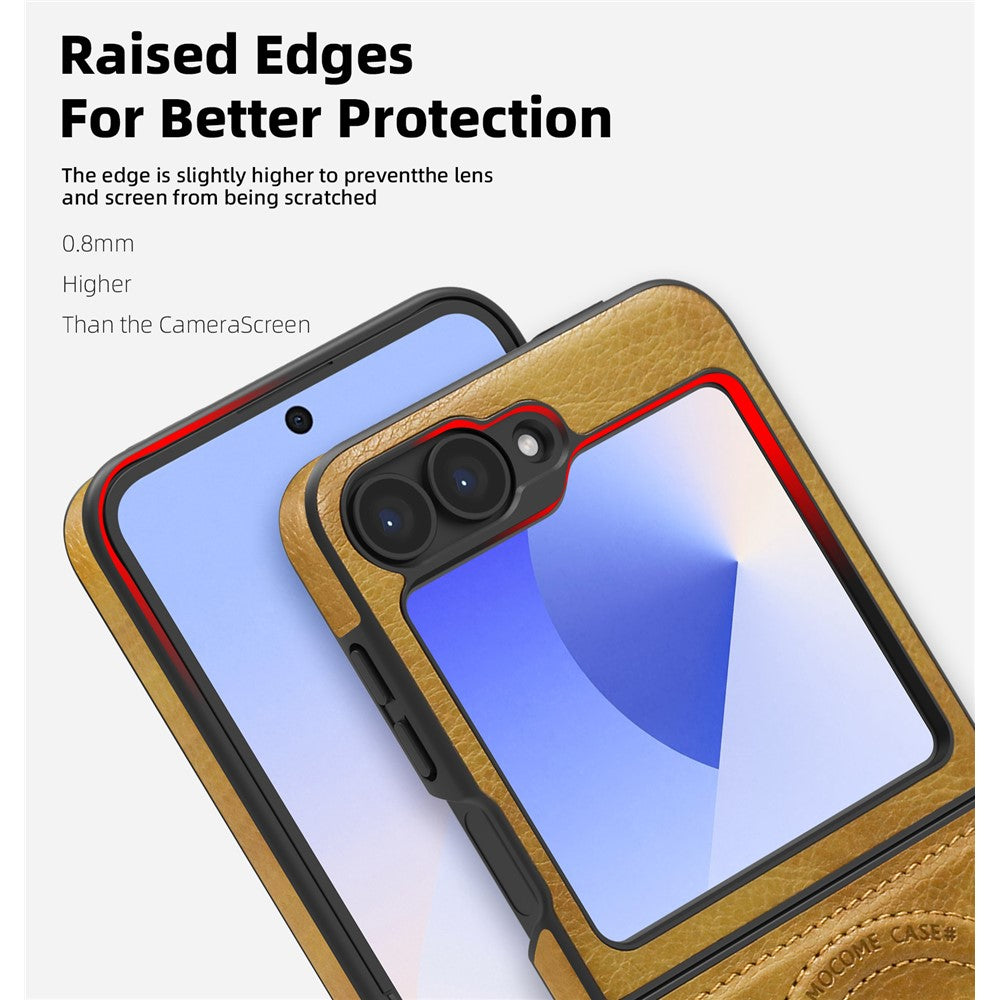 For Samsung Galaxy Z Flip7 FE 5G / Z Flip6 5G Case Compatible with MagSafe Kickstand Leather Phone Back Cover  - Brown