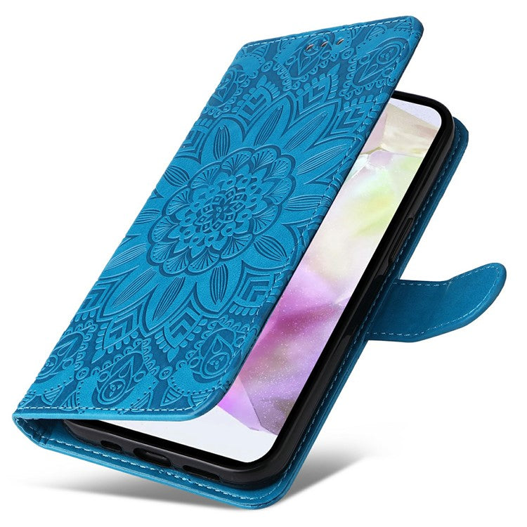 For Oppo Reno13 F 5G Case Sunflower Imprint Leather Wallet Phone Cover - Blue