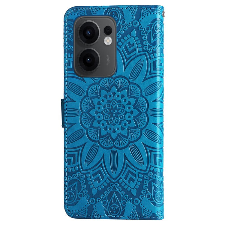 For Oppo Reno13 F 5G Case Sunflower Imprint Leather Wallet Phone Cover - Blue