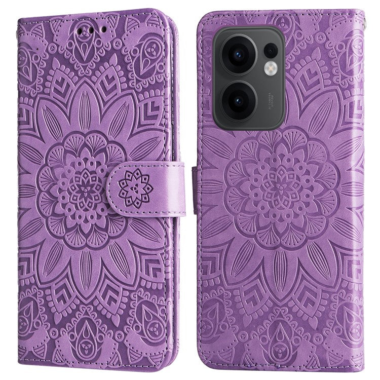 For Oppo Reno13 F 5G Case Sunflower Imprint Leather Wallet Phone Cover - Purple