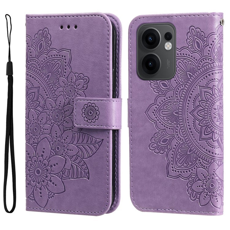 For Oppo Reno13 F 5G Case Floral Pattern PU Leather Wallet Stand Phone Cover - Purple