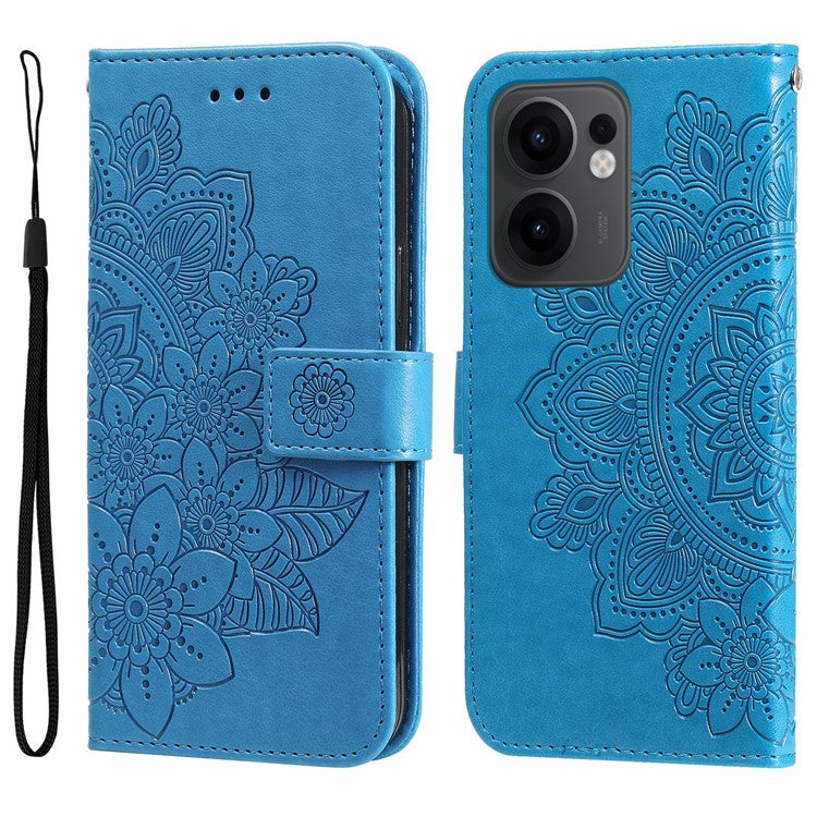 For Oppo Reno13 F 5G Case Floral Pattern PU Leather Wallet Stand Phone Cover - Blue