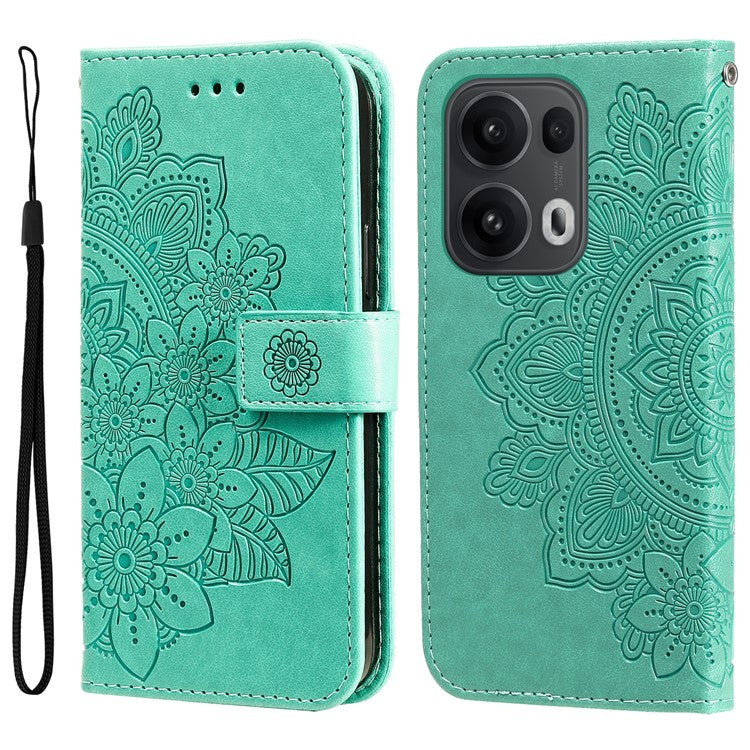 For Oppo Reno13 Pro 5G Case Floral Pattern PU Leather Wallet Stand Phone Cover - Green