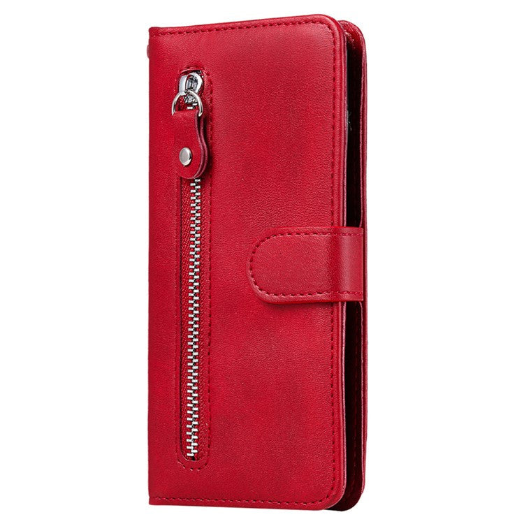For Oppo Reno13 F 5G Case Zipper Wallet Calf Texture PU Leather Phone Cover - Red