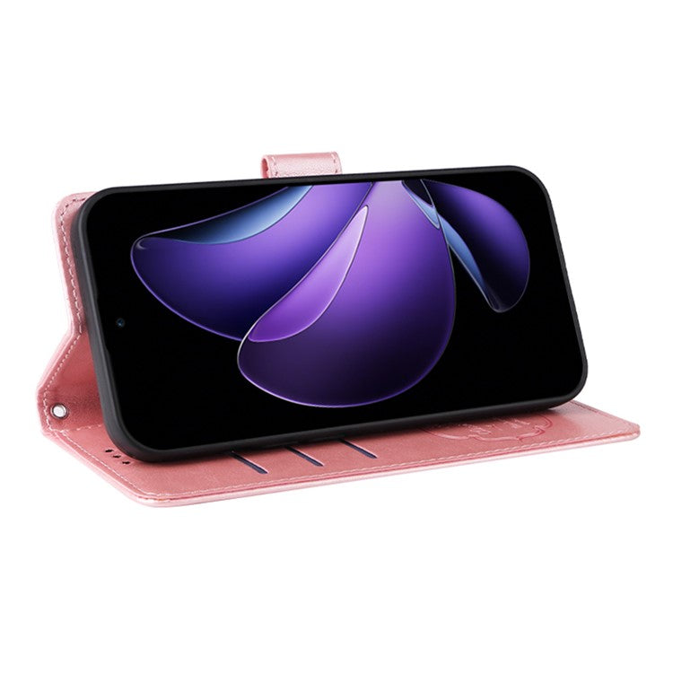 For Oppo Reno13 F 5G Leather Case Butterfly Floral Imprint Wallet Stand Cover - Pink