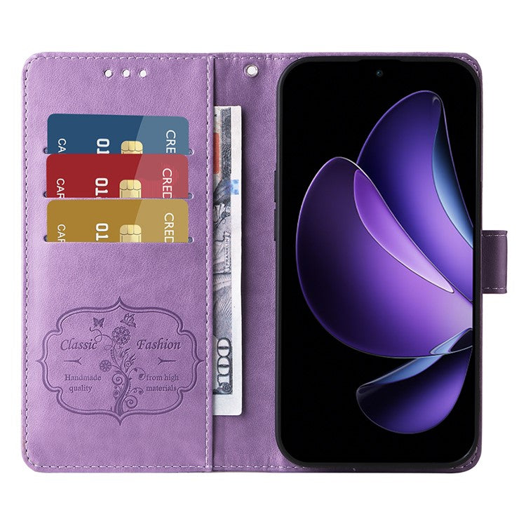 For Oppo Reno13 F 5G Leather Case Butterfly Floral Imprint Wallet Stand Cover - Purple