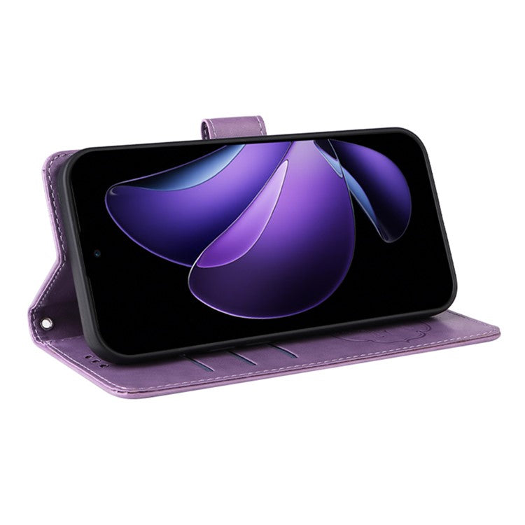 For Oppo Reno13 F 5G Leather Case Butterfly Floral Imprint Wallet Stand Cover - Purple