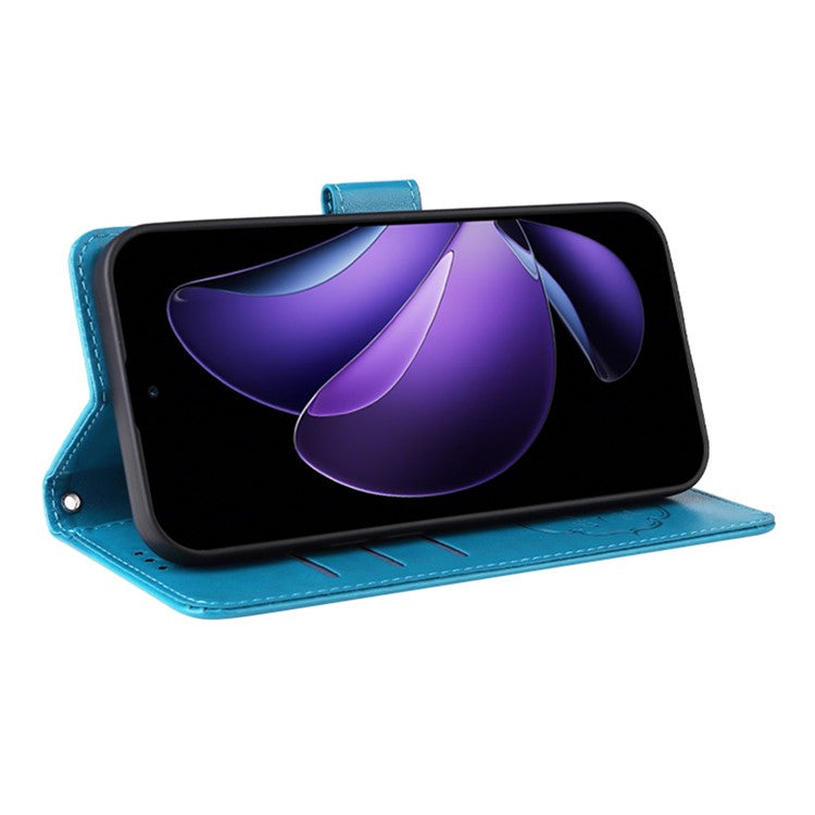 For Oppo Reno13 F 5G Leather Case Butterfly Floral Imprint Wallet Stand Cover - Blue