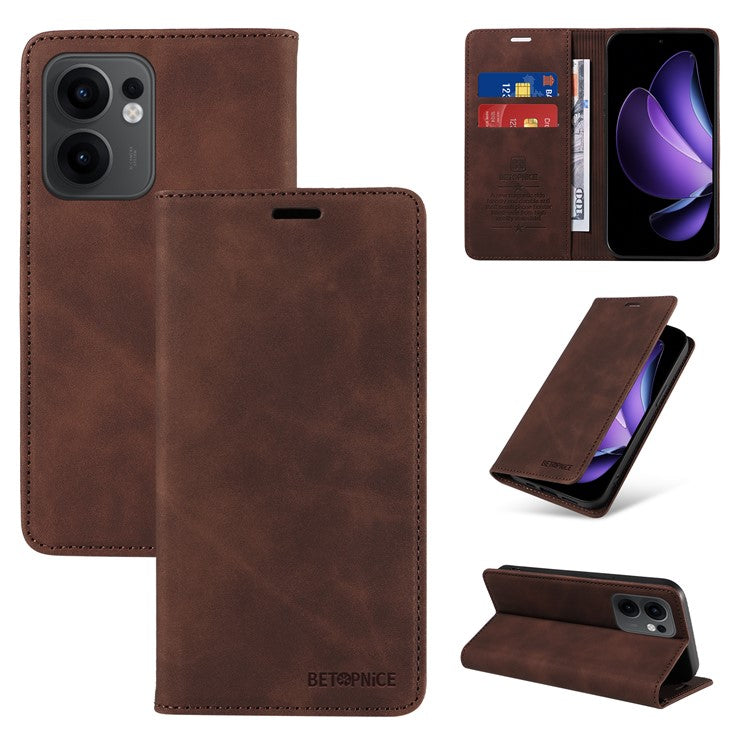 BETOPNICE 003 For Oppo Reno13 F 5G Wallet Case Leather Phone Cover with Stand - Brown