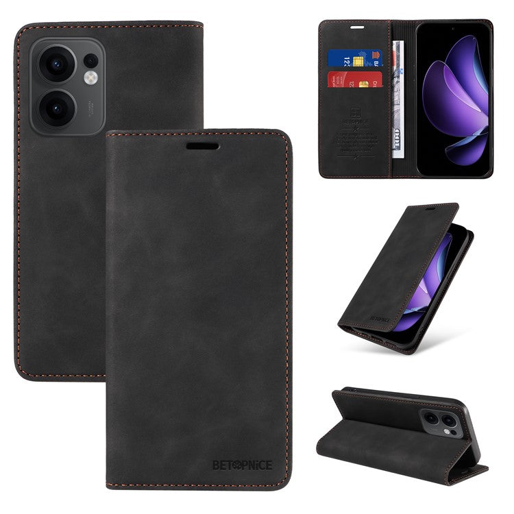 BETOPNICE 003 For Oppo Reno13 F 5G Wallet Case Leather Phone Cover with Stand - Black