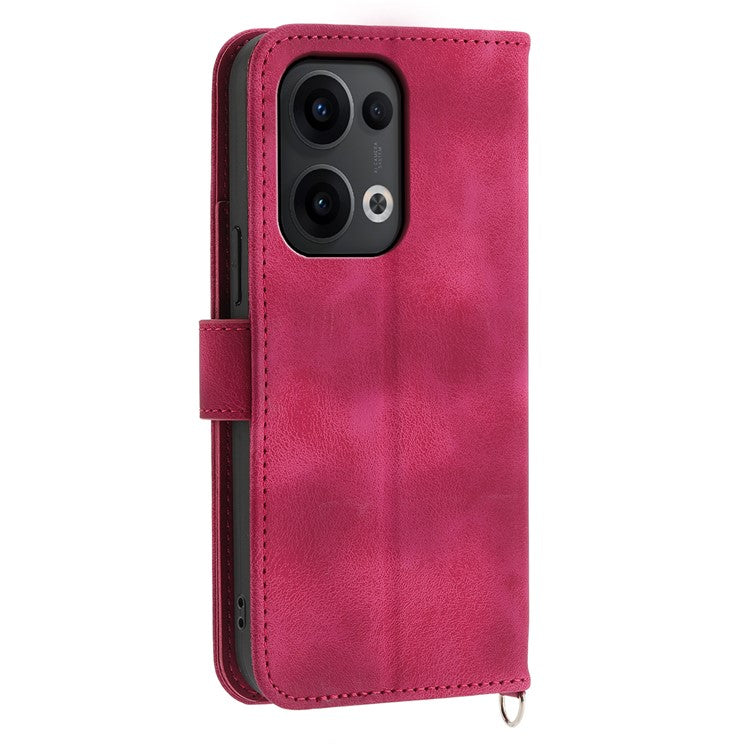 For Oppo Reno13 5G (Global) Case Flower Pattern PU Leather Wallet Phone Cover with Strap - Wine Red