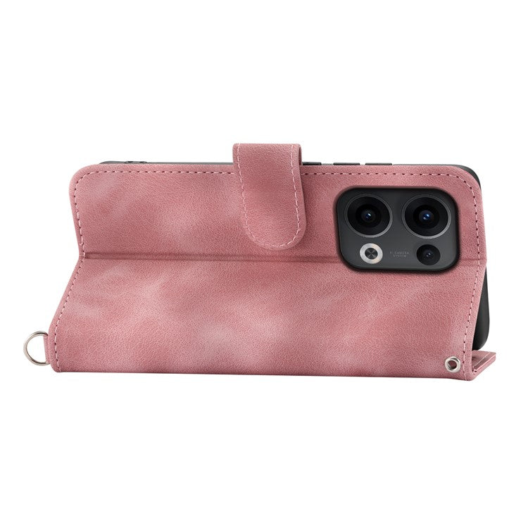 For Oppo Reno13 5G (Global) Case Flower Pattern PU Leather Wallet Phone Cover with Strap - Pink