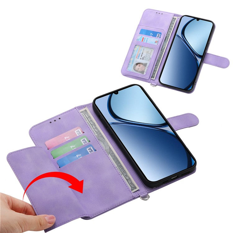 For Oppo Reno13 5G (Global) Case Flower Pattern PU Leather Wallet Phone Cover with Strap - Light Purple