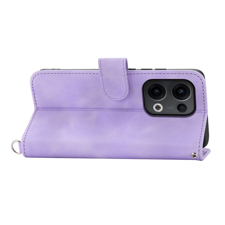 For Oppo Reno13 5G (Global) Case Flower Pattern PU Leather Wallet Phone Cover with Strap - Light Purple