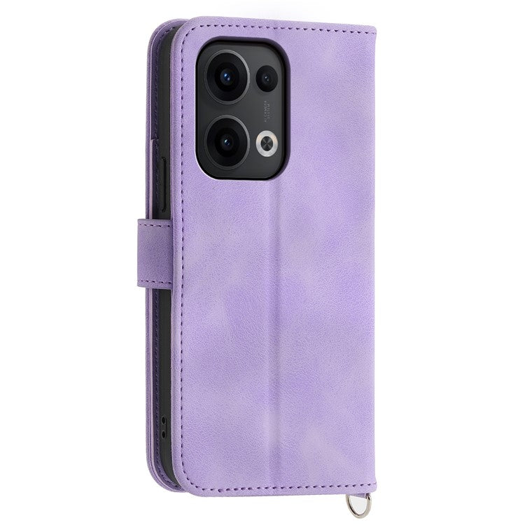 For Oppo Reno13 5G (Global) Case Flower Pattern PU Leather Wallet Phone Cover with Strap - Light Purple