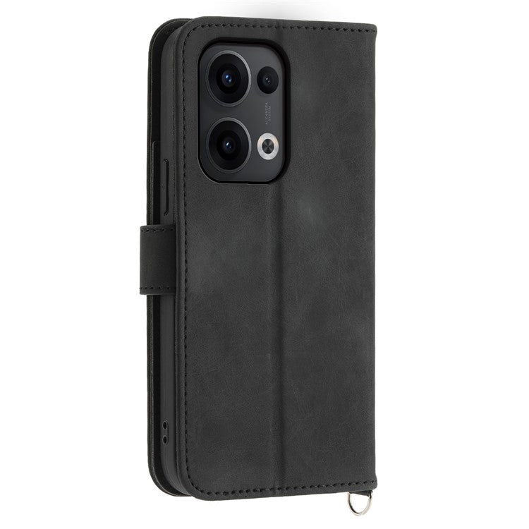 For Oppo Reno13 5G (Global) Case Flower Pattern PU Leather Wallet Phone Cover with Strap - Black