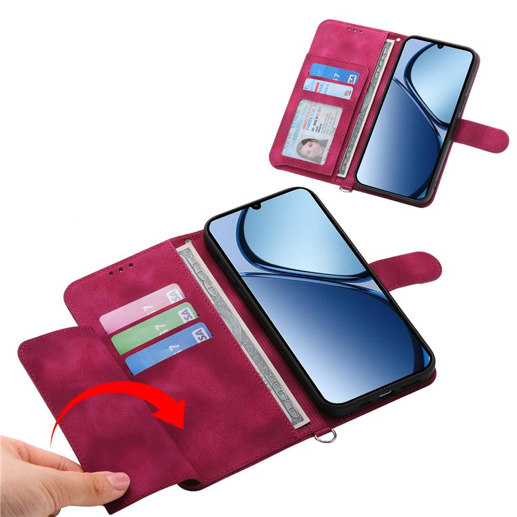 For Oppo Reno13 Pro 5G Case Flower Pattern PU Leather Wallet Phone Cover with Strap - Wine Red