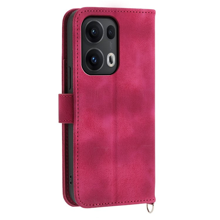 For Oppo Reno13 Pro 5G Case Flower Pattern PU Leather Wallet Phone Cover with Strap - Wine Red