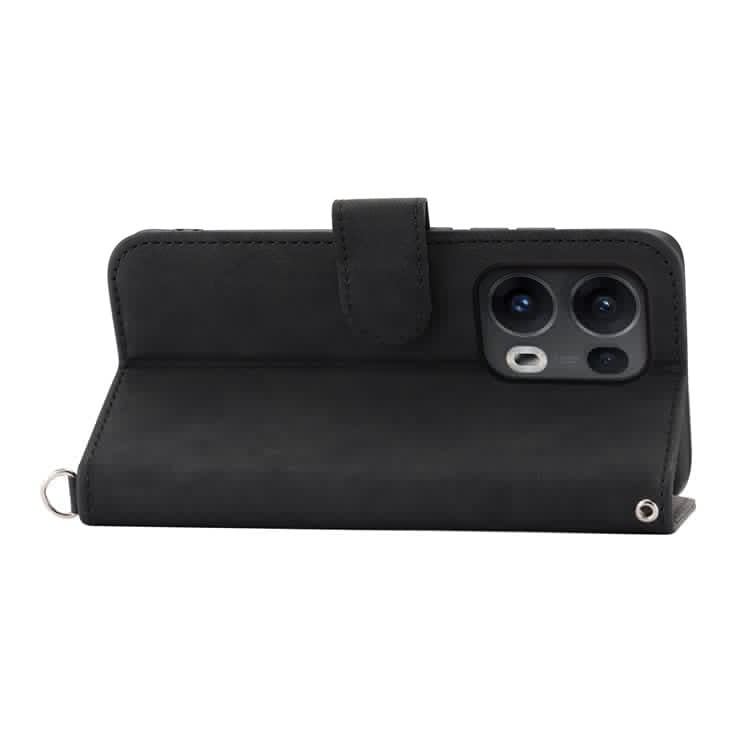 For Oppo Reno13 Pro 5G Case Flower Pattern PU Leather Wallet Phone Cover with Strap - Black