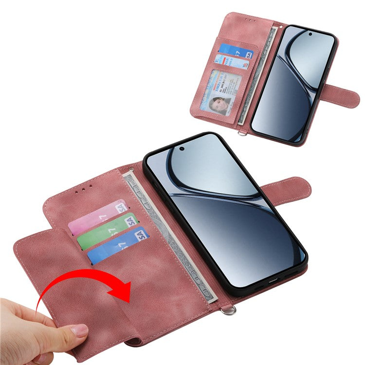 For Oppo Reno13 F 5G Case Flower Pattern PU Leather Wallet Phone Cover with Strap - Pink