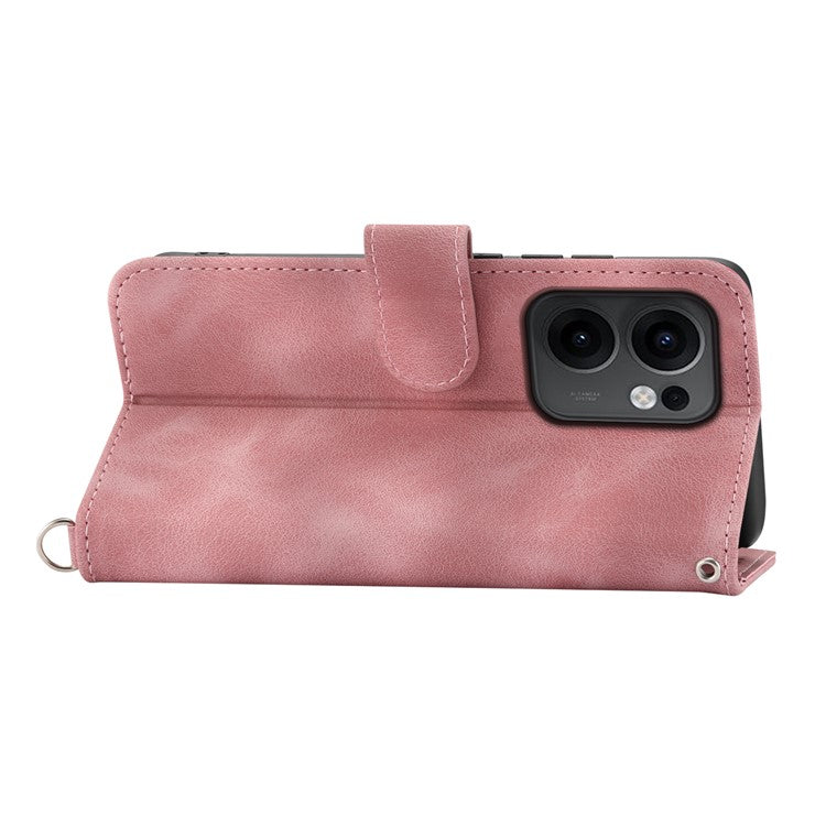 For Oppo Reno13 F 5G Case Flower Pattern PU Leather Wallet Phone Cover with Strap - Pink