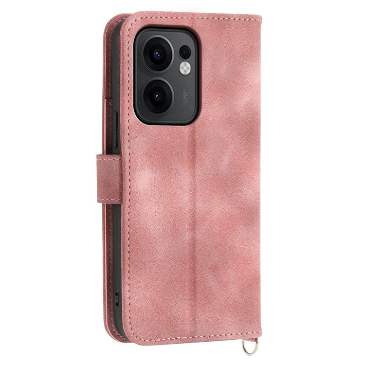 For Oppo Reno13 F 5G Case Flower Pattern PU Leather Wallet Phone Cover with Strap - Pink