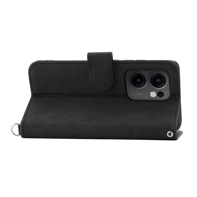 For Oppo Reno13 F 5G Case Flower Pattern PU Leather Wallet Phone Cover with Strap - Black