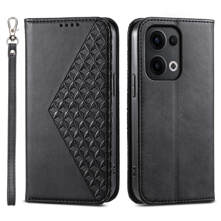 For Oppo Reno13 5G (Global) Case Calf Texture PU Leather Phone Cover with Wallet - Black