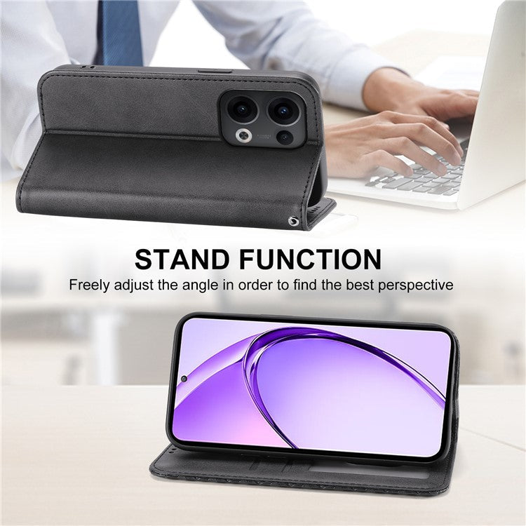 For Oppo Reno13 5G (Global) Case Calf Texture PU Leather Phone Cover with Wallet - Black