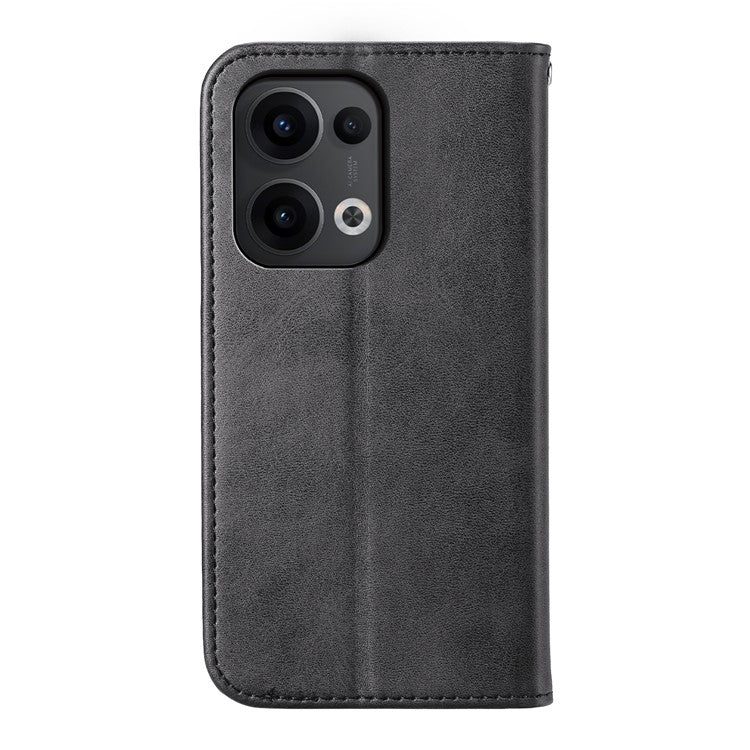 For Oppo Reno13 5G (Global) Case Calf Texture PU Leather Phone Cover with Wallet - Black