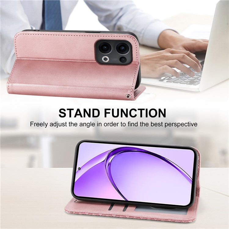 For Oppo Reno13 5G (Global) Case Calf Texture PU Leather Phone Cover with Wallet - Rose Gold
